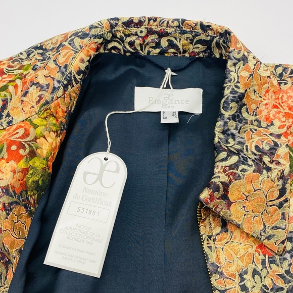 Elegance Paris Printed Flower Blazer Jacket Brown Black Gold size 10 - Picture 6 of 8